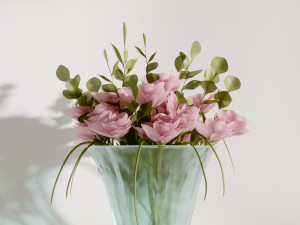 glass vase with gentle pink flowers 3D Модель