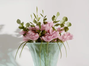 glass vase with gentle pink flowers 3D Model