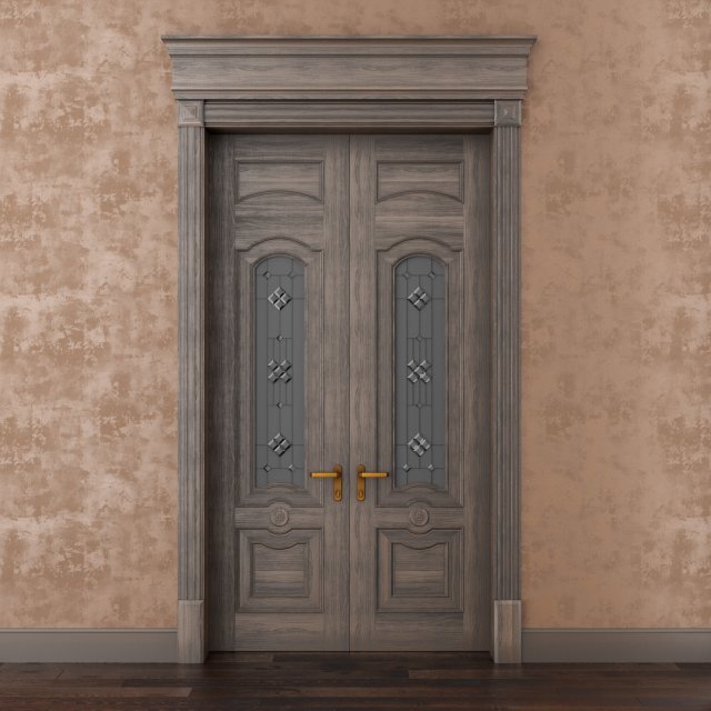 classic wood door whith stained-glass window Model 3D .c4d .max .obj .3ds .fbx .stl .blend 