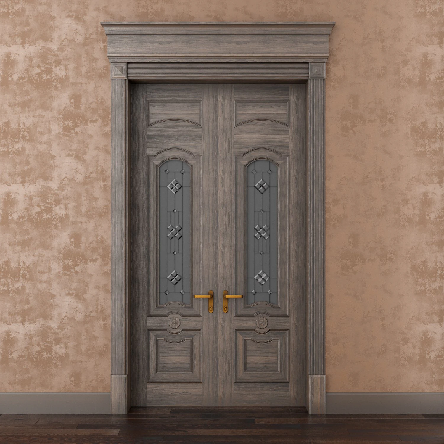 classic wood door whith stained-glass window 3D Model .c4d .max .obj .3ds .fbx .stl .blend 