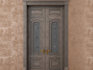 classic wood door whith stained-glass window 3Dモデル