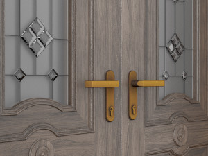 classic wood door whith stained-glass window Model 3D
