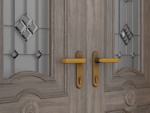 classic wood door whith stained-glass window 3D Model