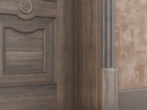 classic wood door whith stained-glass window Model 3D