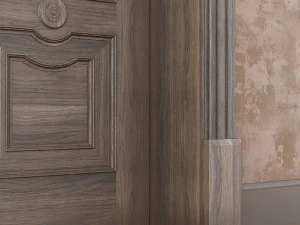 classic wood door whith stained-glass window 3D Model