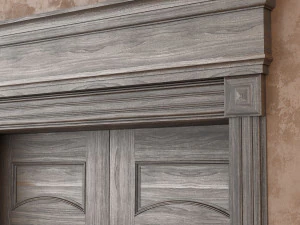 classic wood door whith stained-glass window 3D Model