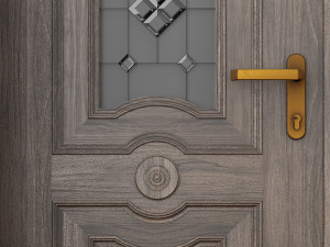 classic wood door whith stained-glass window Model 3D