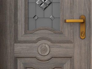 classic wood door whith stained-glass window 3D Model
