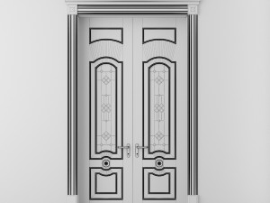 classic wood door whith stained-glass window Model 3D