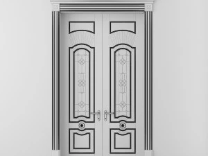 classic wood door whith stained-glass window 3D Model