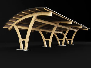 posto auto coperto in legno 2 Modello 3D