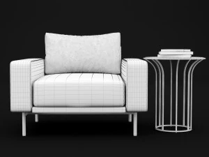 chair piu single bt design and cara cofe table 3D Model