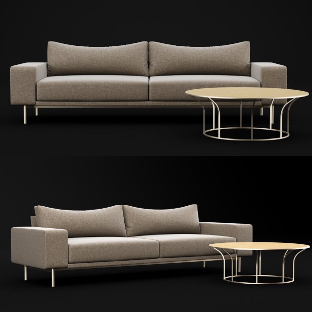 sofa piu double 250 and cara 100 cofe table bt design Model 3D .c4d .max .obj .3ds .fbx .stl .blend 