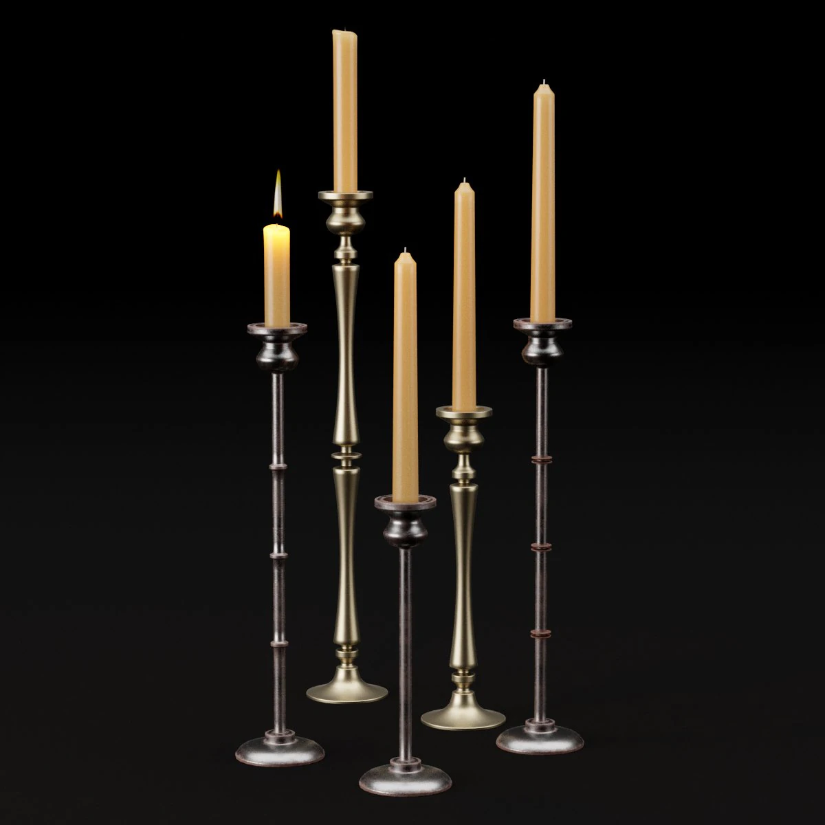 candlestick set 2 3D Model .c4d .max .obj .3ds .fbx .stl .blend 