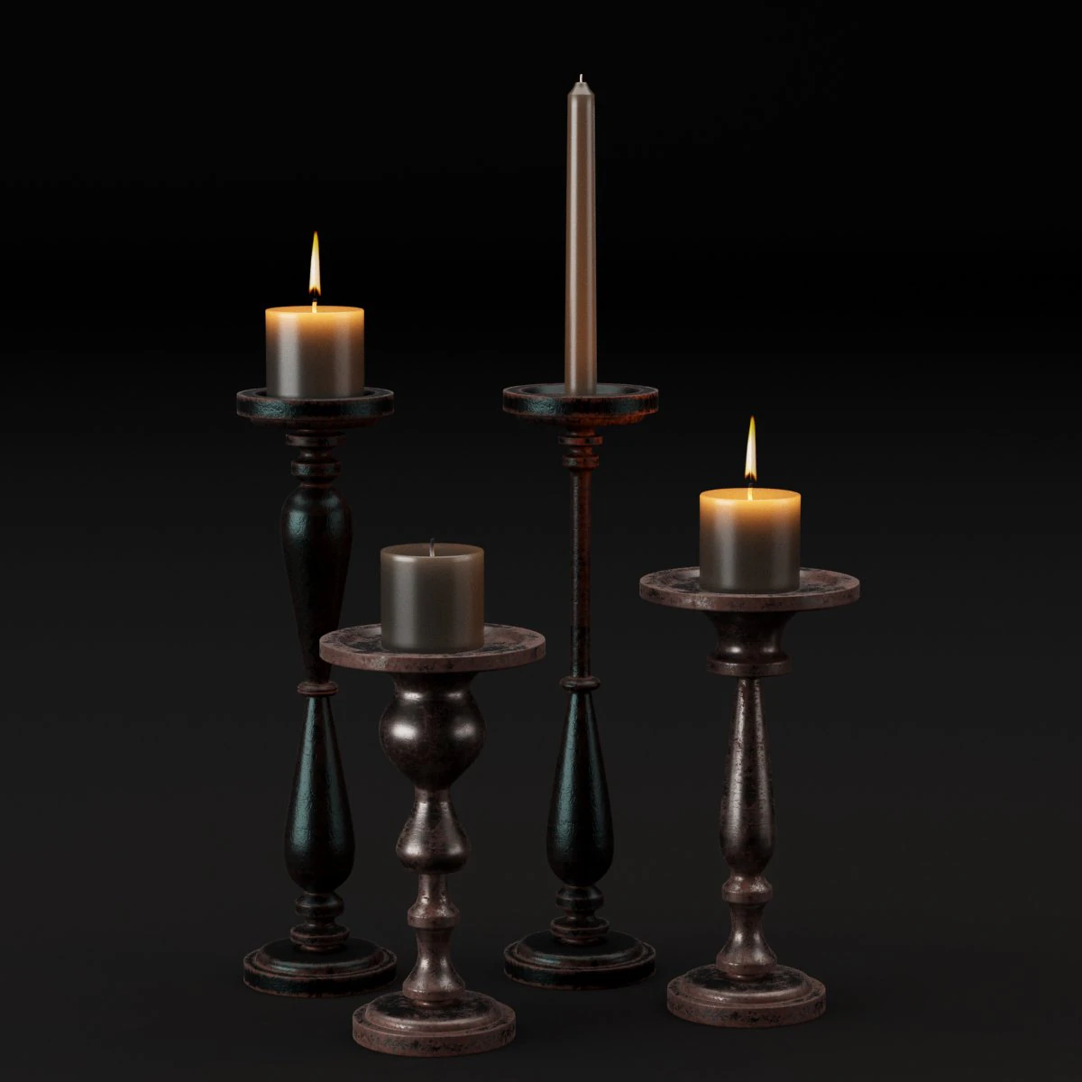 candlestick set 1 3D Model .c4d .max .obj .3ds .fbx .stl .blend