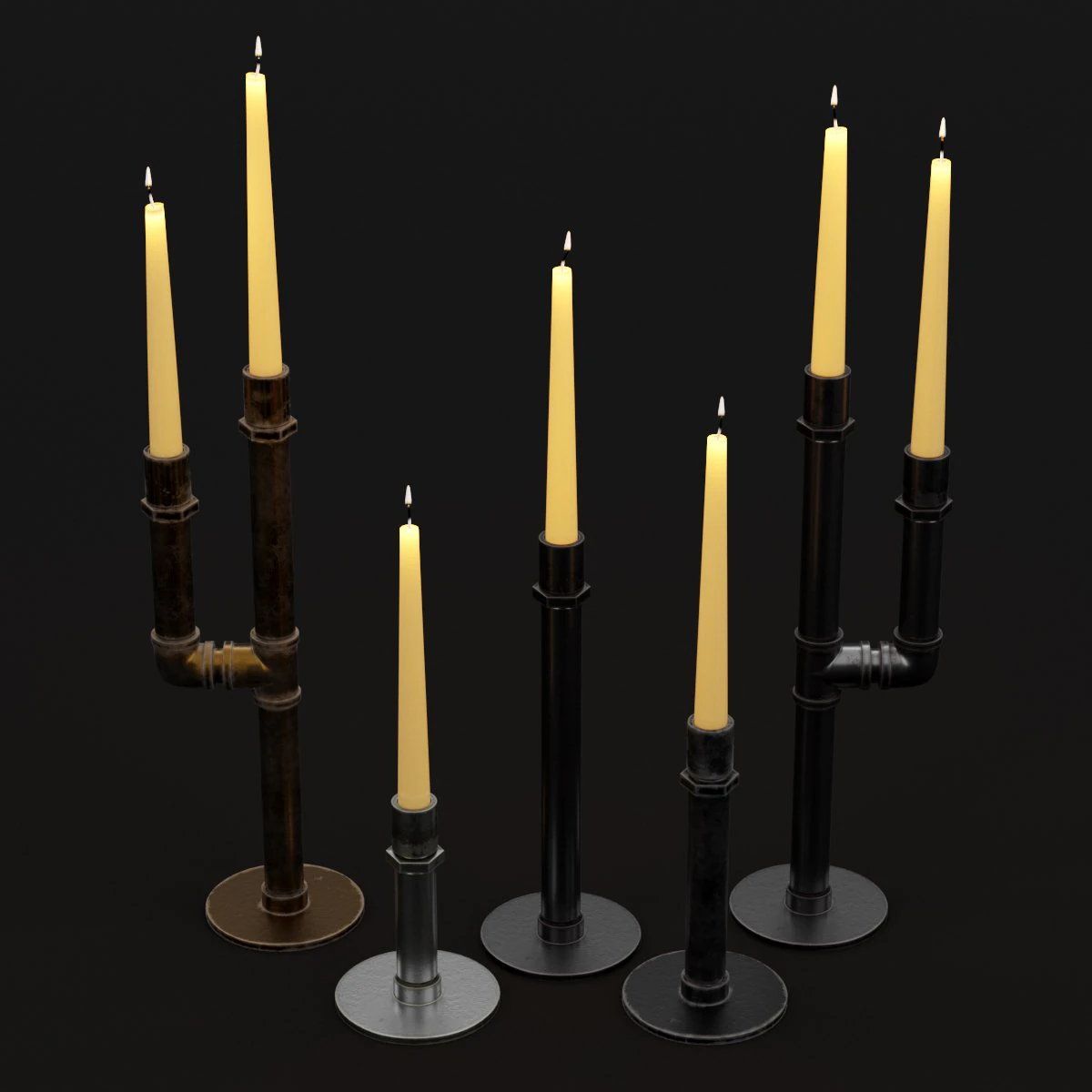 candlestick set 5 3D Model .c4d .max .obj .3ds .fbx .stl .blend 