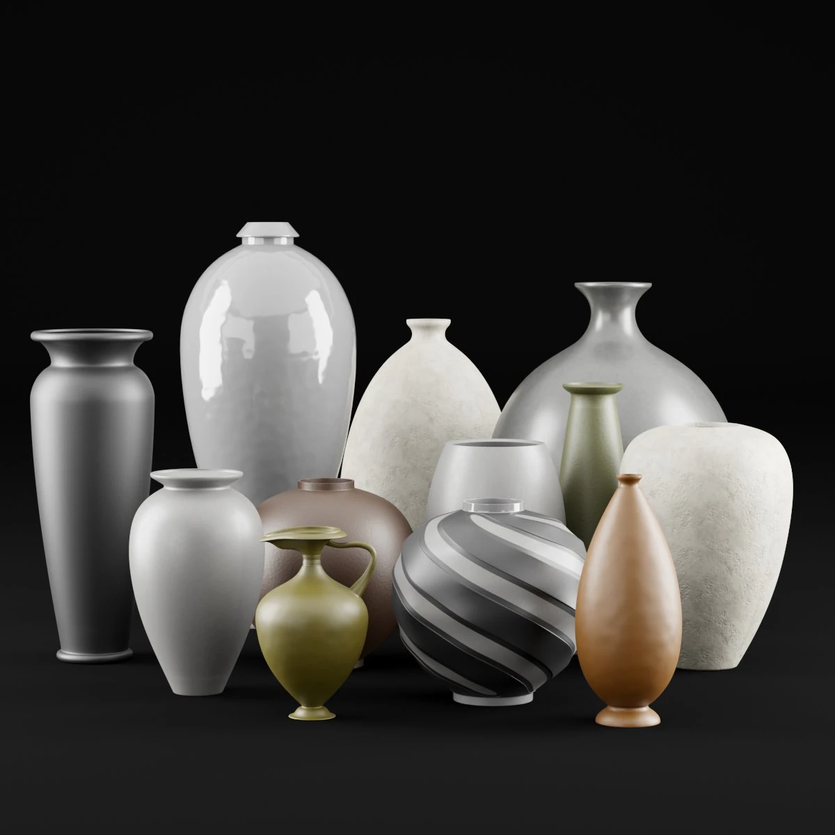decorative ceramic vases set 3D Model .c4d .max .obj .3ds .fbx .stl .blend 
