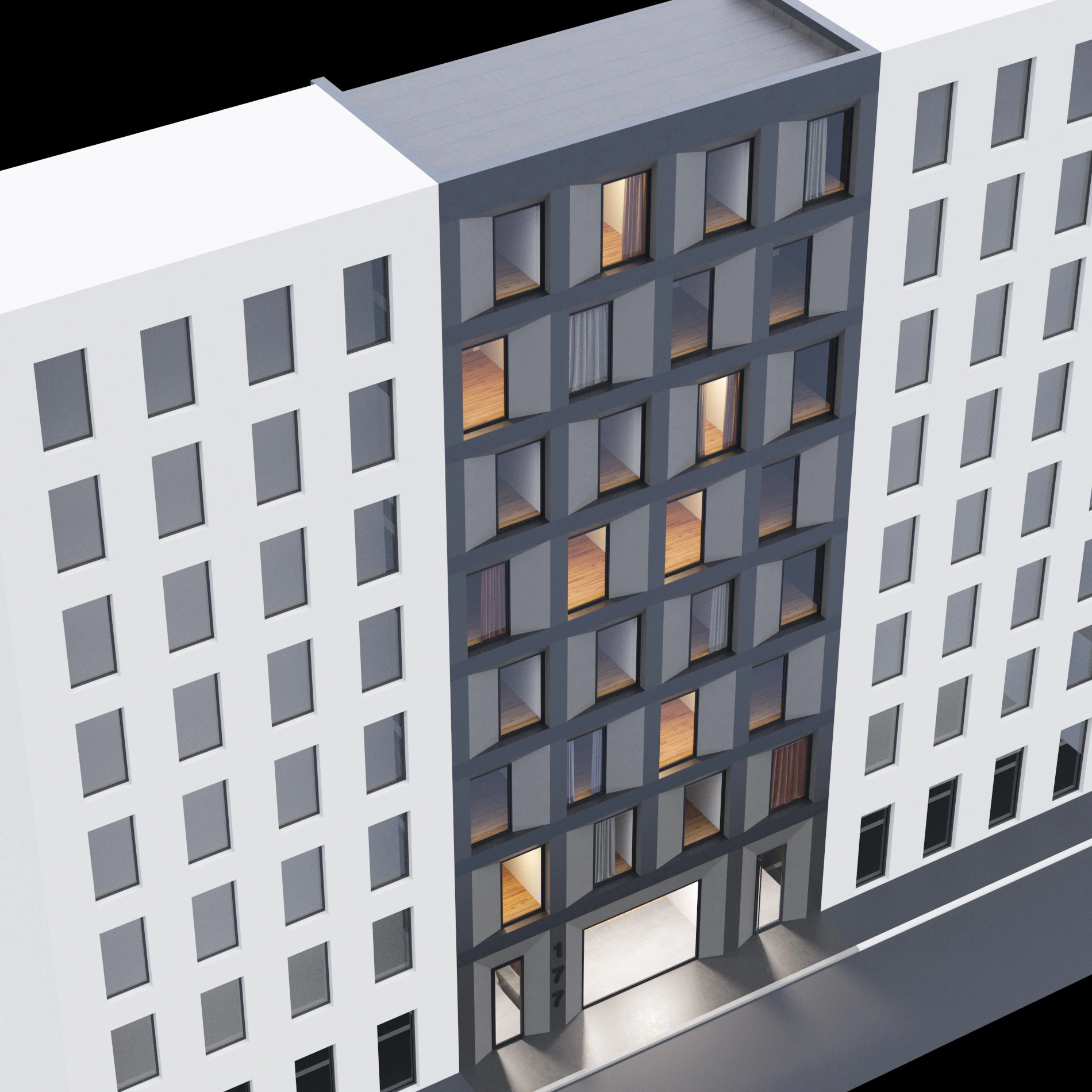Modern building fasade 4 3D Model .c4d .max .obj .3ds .fbx .stl .blend