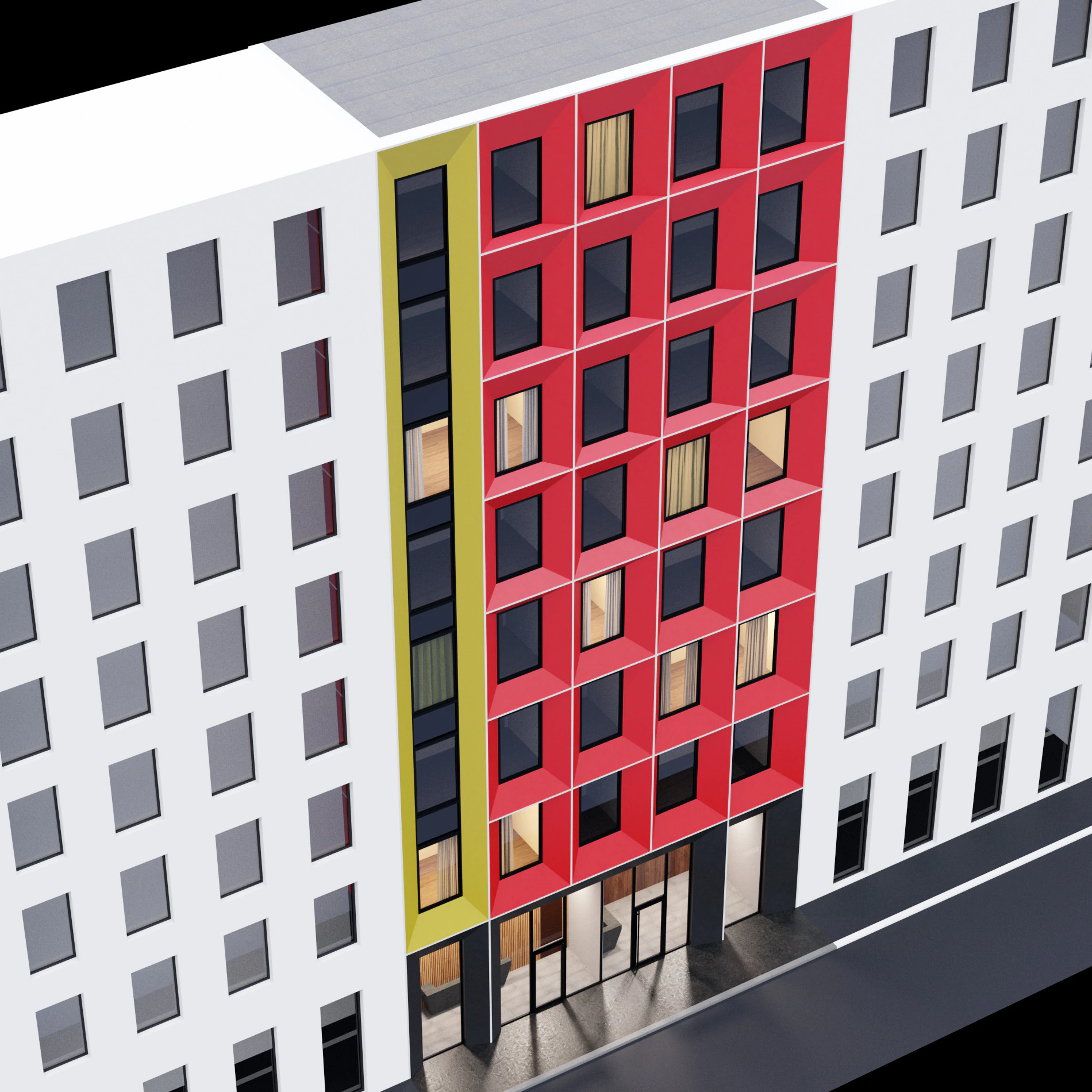 Modern building fasade 5 3D Model .c4d .max .obj .3ds .fbx .stl .blend