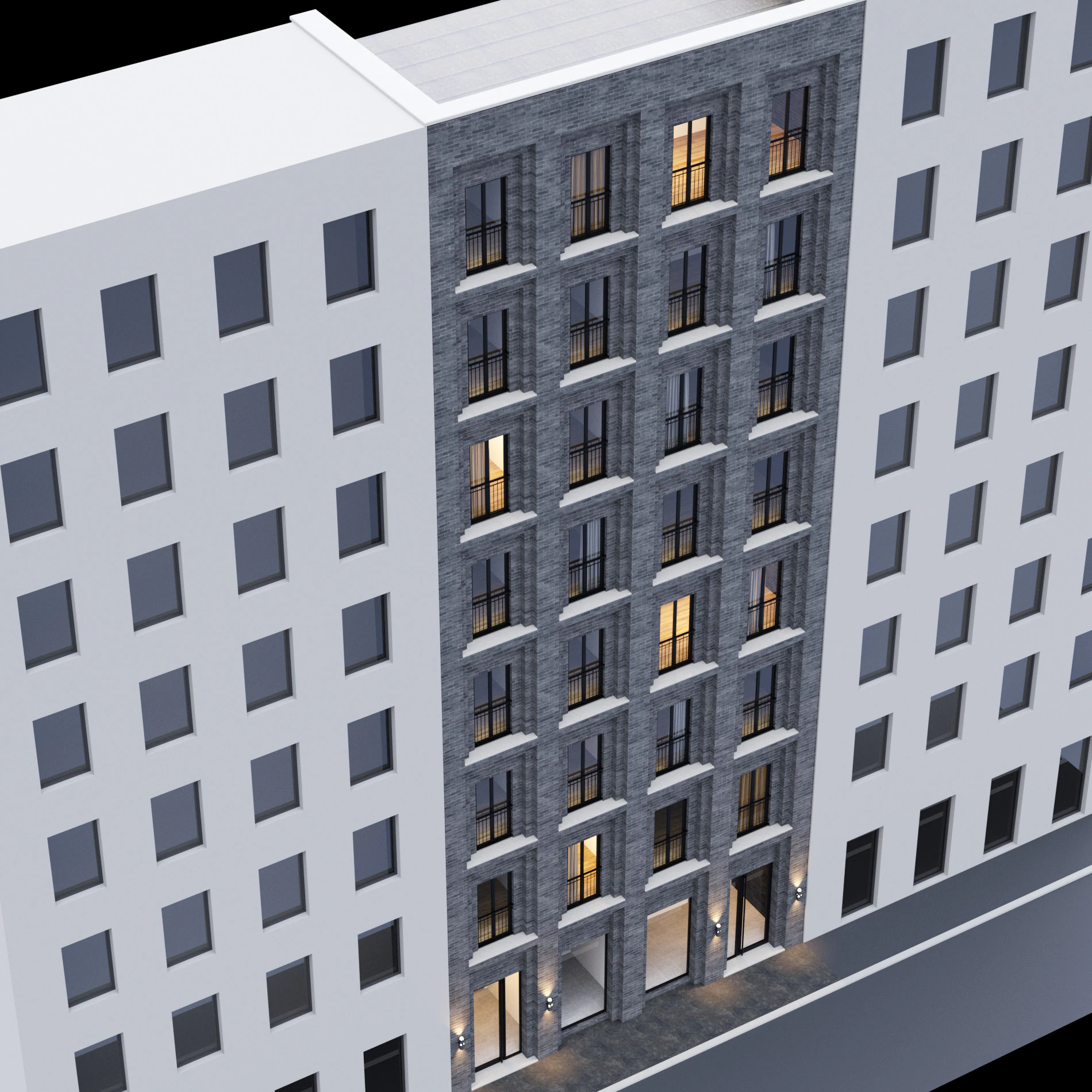 Modern building fasade 6 3D Model .c4d .max .obj .3ds .fbx .stl .blend 
