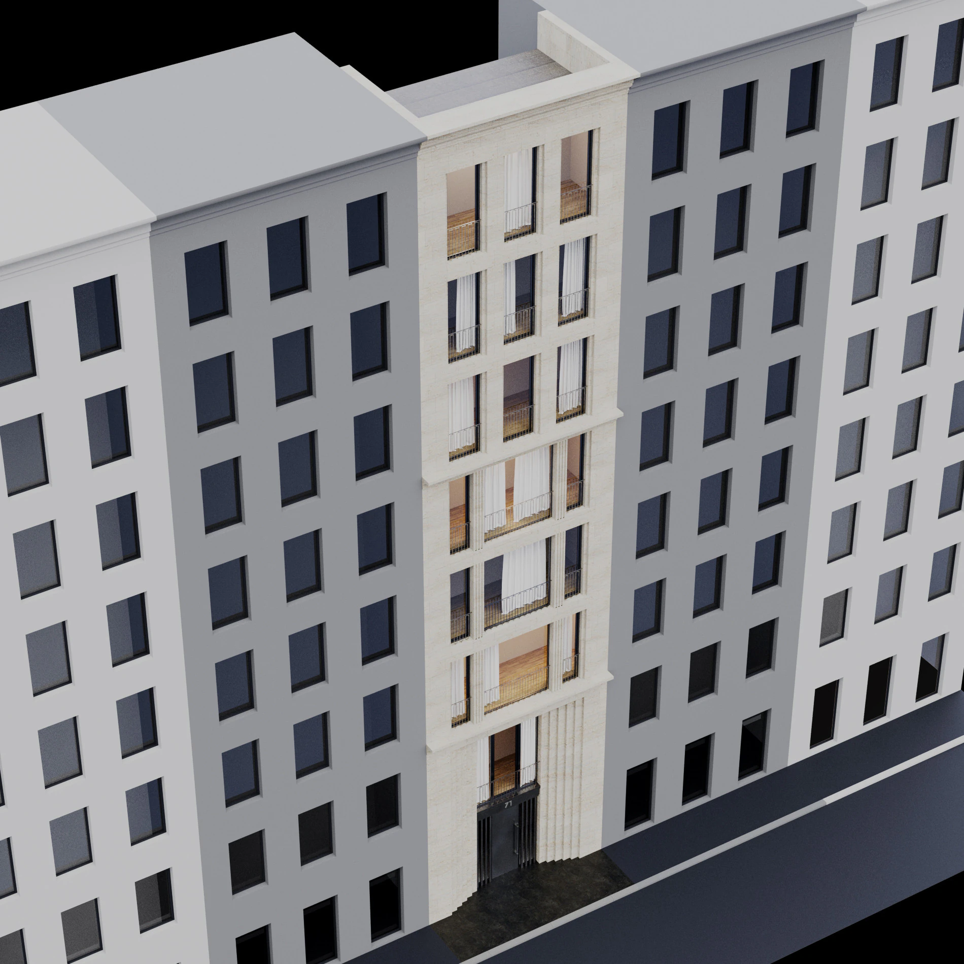 Modern building fasade 7 3D Model .c4d .max .obj .3ds .fbx .stl .blend 