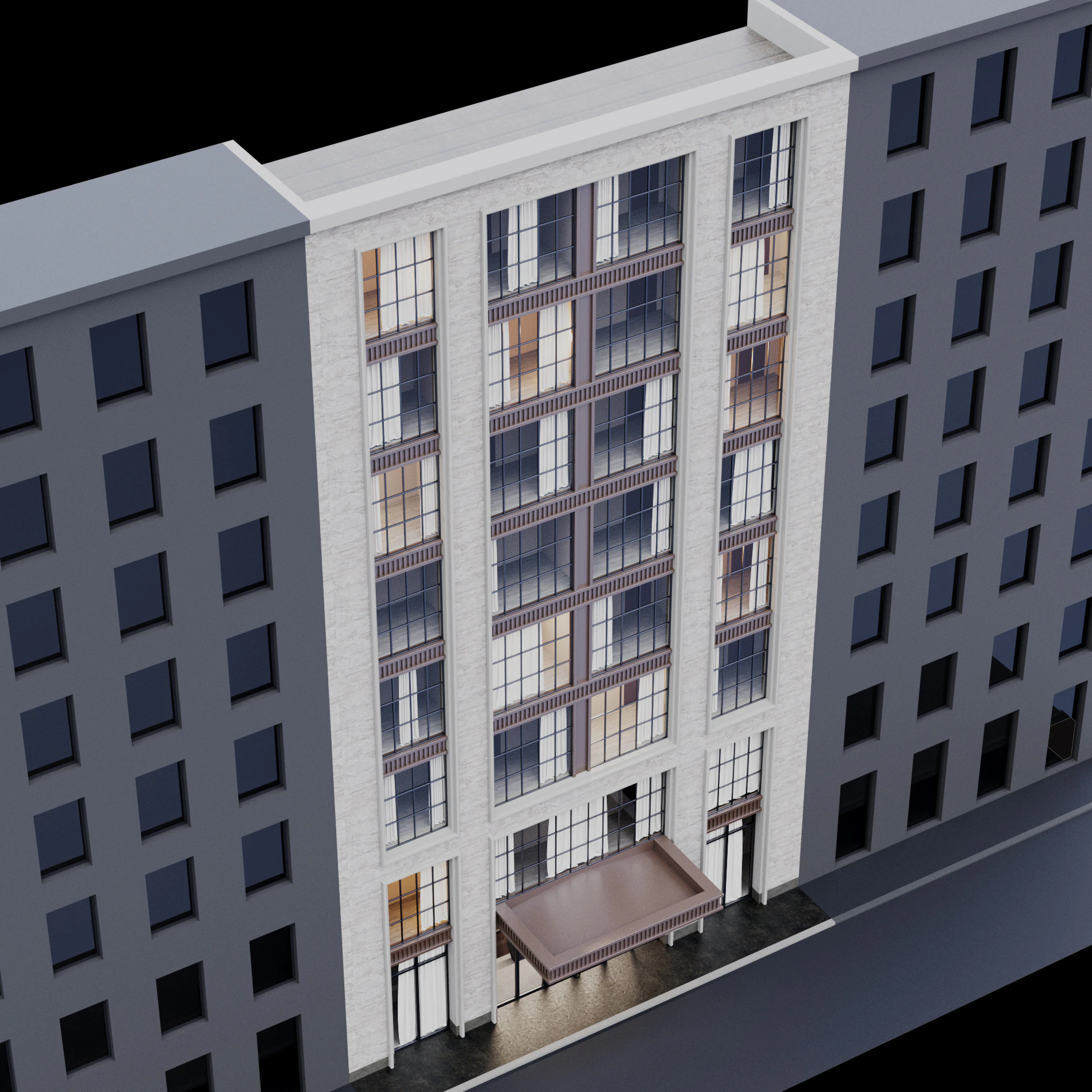 Modern building fasade 10 3D Model .c4d .max .obj .3ds .fbx .stl .blend 