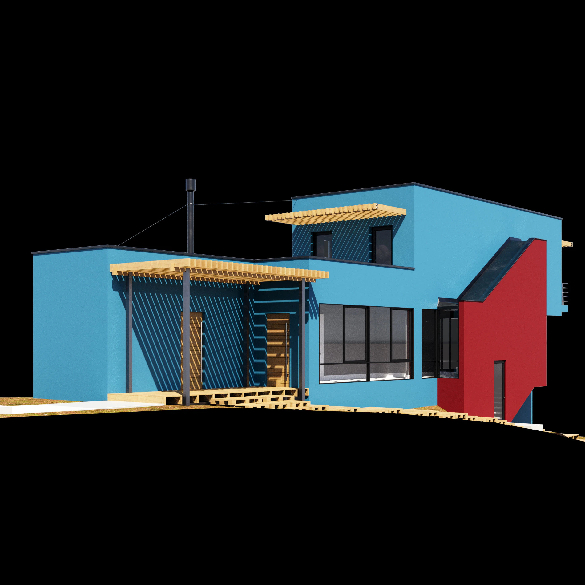 Modern house on a narrow plot 3D Model .c4d .max .obj .3ds .fbx .stl .blend 