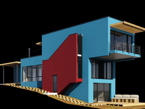 Modern house on a narrow plot 3D Model