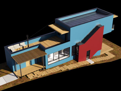 Modern house on a narrow plot 3D Model