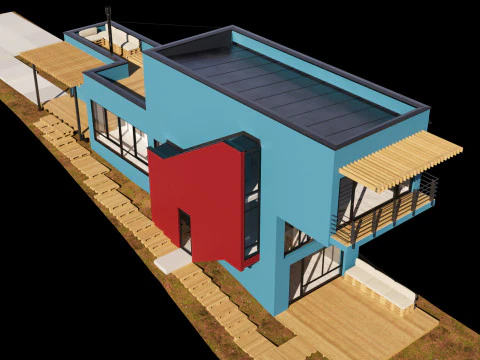Modern house on a narrow plot 3D Model