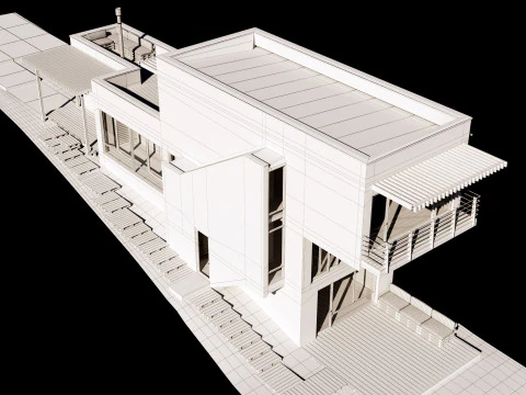 Modern house on a narrow plot 3D Model