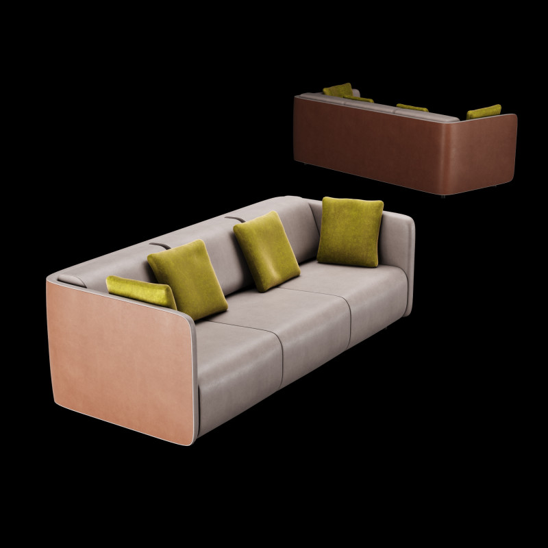 Modern leather sofa with velvet pillow 3Dモデル .c4d .max .obj .3ds .fbx .stl .blend 