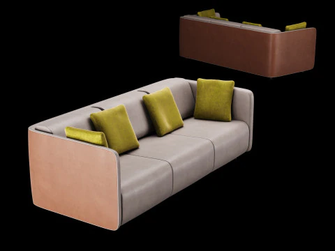 モダンな革張りのソファとベルベットの枕 3Dモデル