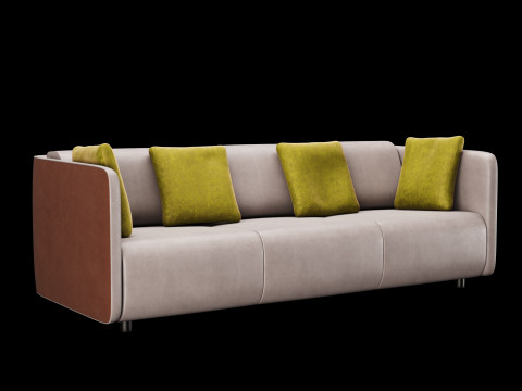 Modern leather sofa with velvet pillow 3Dモデル