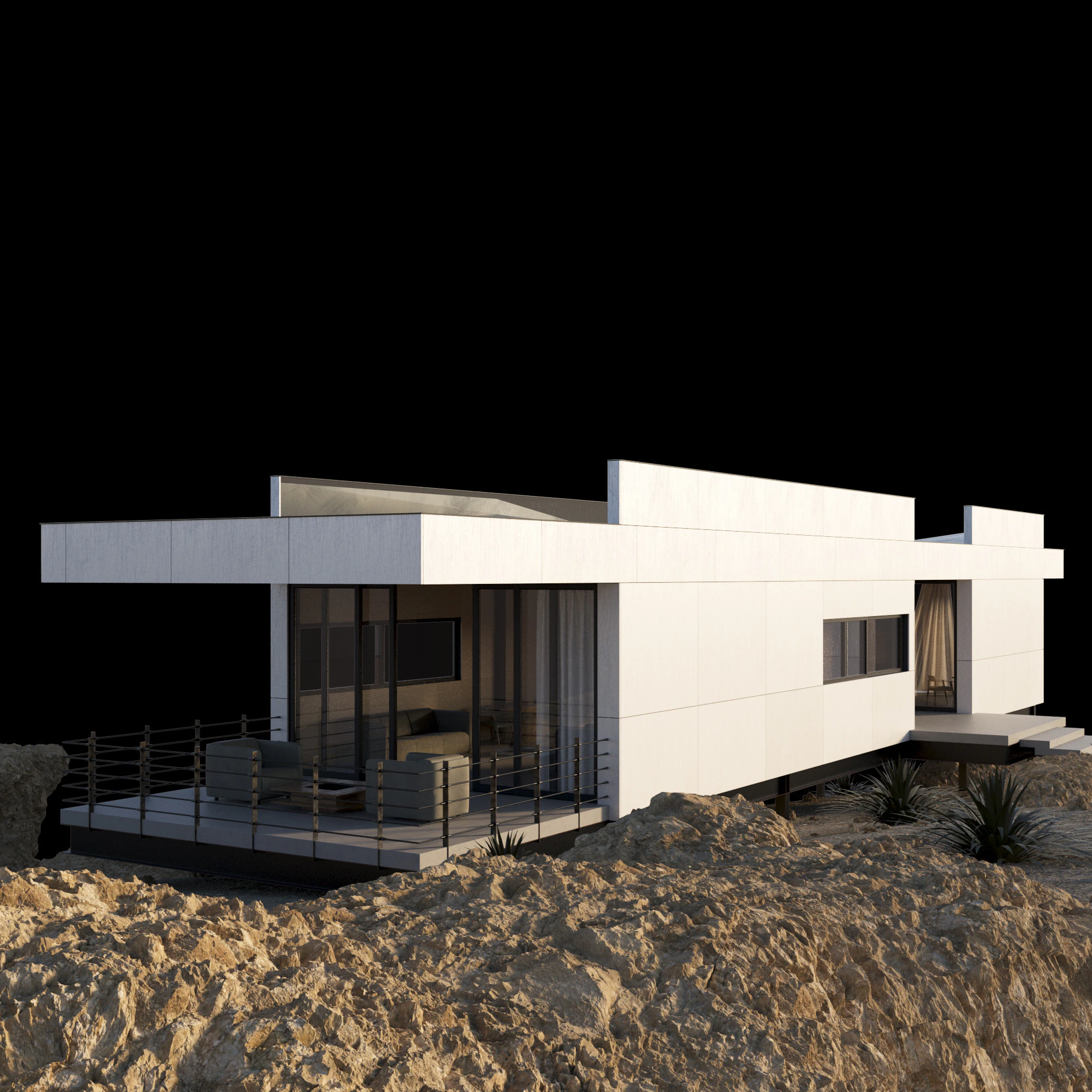 Modern house in desert 3D Model .c4d .max .obj .3ds .fbx .stl .blend