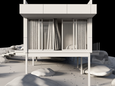 Modern house in desert Modello 3D