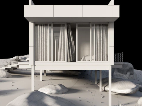 Modern house in desert 3D Model