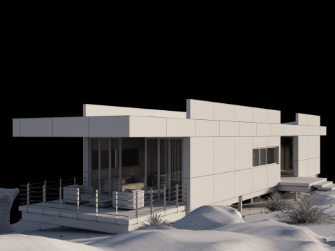 Modern house in desert Modello 3D