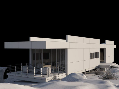 Modern house in desert 3D Model
