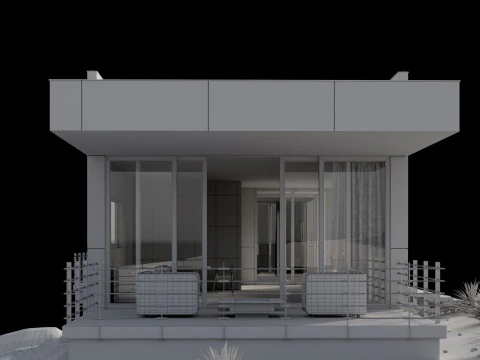Modern house in desert 3D Model