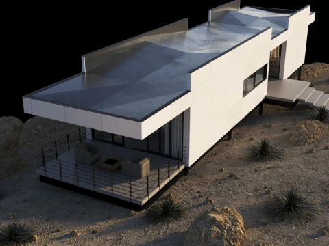 Modern house in desert 3D Model