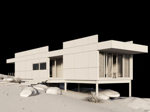 Modern house in desert 3D Model