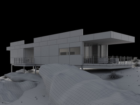 Modern house in desert Modello 3D