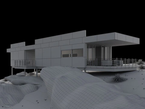 Modern house in desert 3D Model
