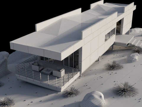 Modern house in desert 3D Model