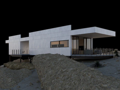 Modern house in desert 3D Model