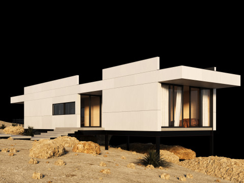 Modern house in desert Modello 3D
