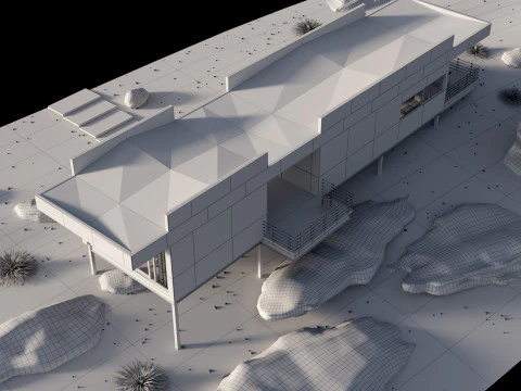 Modern house in desert 3D Model