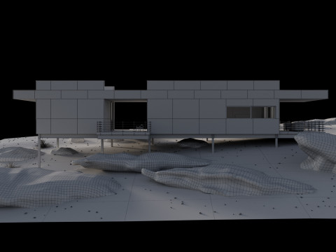 Modern house in desert Modello 3D