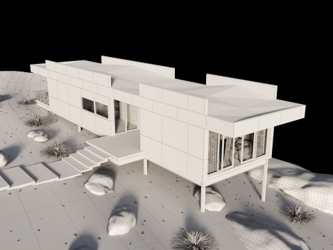 Modern house in desert Modello 3D
